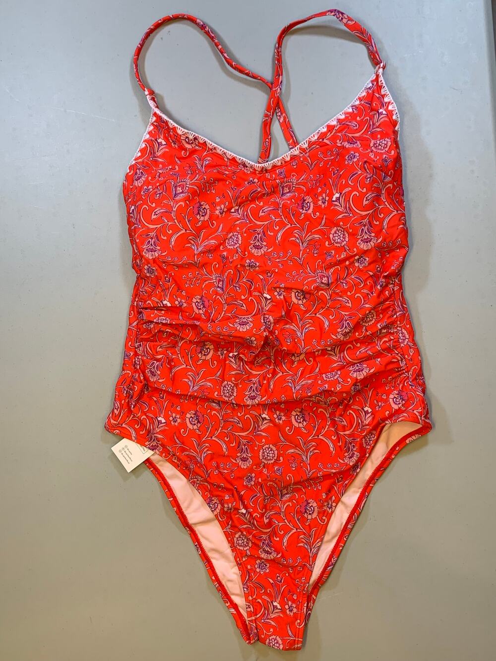 NWT Cupshe Blue White Trim One Piece Swimsuit Crisscross Back High Cut Sz Large